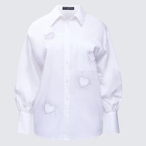 White Heart Embellished Women’s Shirt